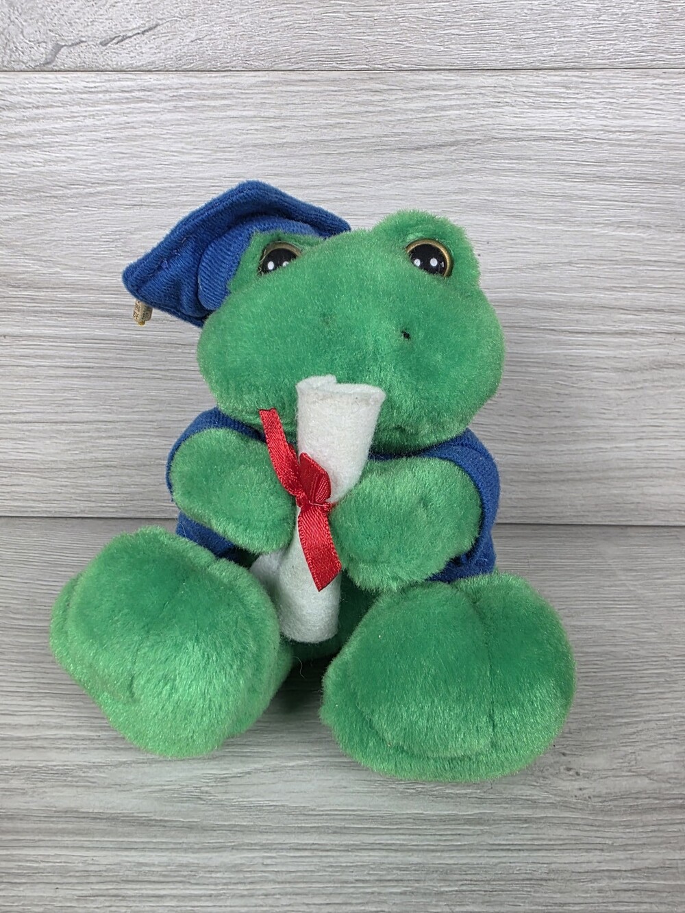 Vtg Frog Graduation Plush w Cap and Diploma Green Graduate SU64